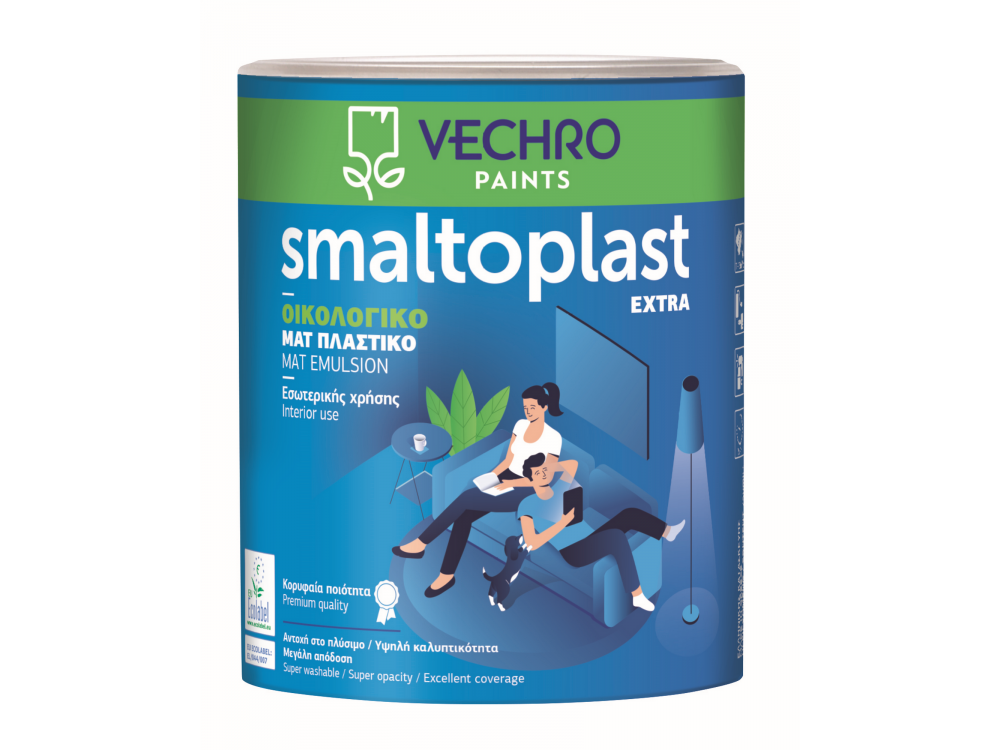 Vechro Smaltoplast Extra Eco Λευκό 0,375Lt Πλαστικό Οικολογικό  χρώμα Ματ