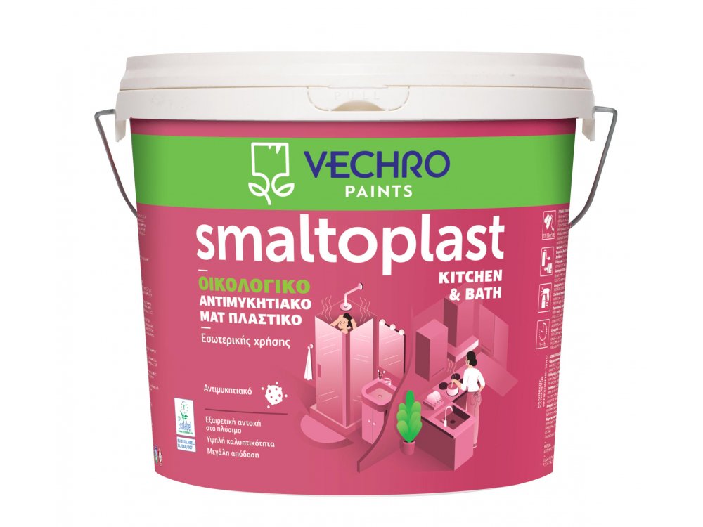 Vechro Smaltoplast Kitchen & Bath Λευκό 0,750Lt  Πλαστικό Οικολογικό χρώμα Αντιμυκητιακό Ματ