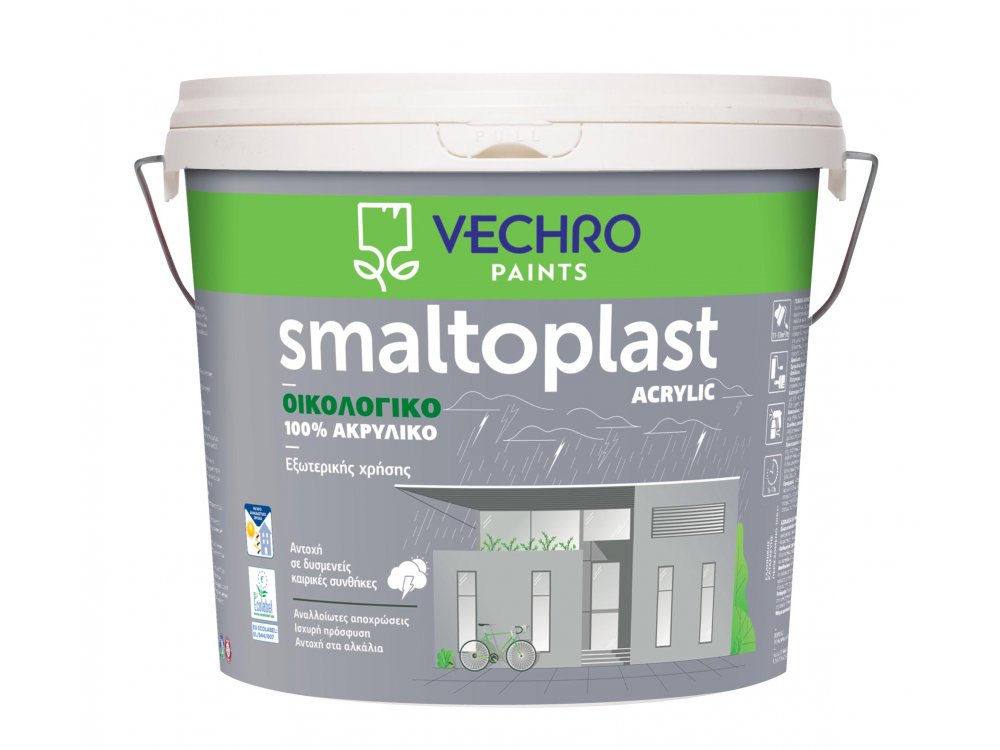 Vechro Smaltoplast Acrylic 100% Λευκό 0,750Lt Ακρυλικό Οικολογικό χρώμα εξωτερικών επιφανιών Ματ