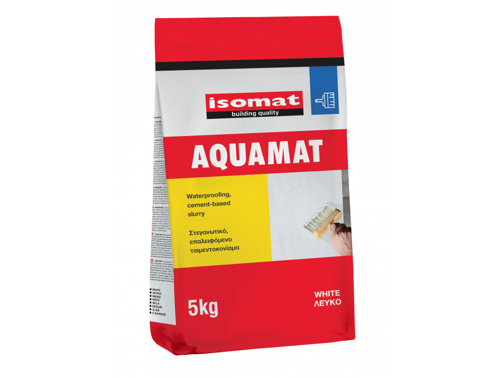 Isomat Aquamat Λευκό 5Kg Επαλειφόμενο Στεγανωτικό Τσιμεντοκονίαμα Υπογείων και Δεξαμενών