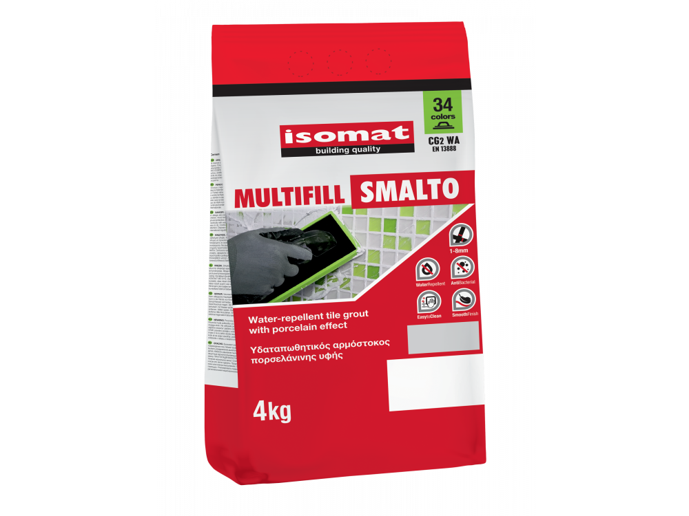 Isomat Multifill Smalto 1-8 (01)Λευκό 4Kg Έγχρωμος, Ρητινούχος, Υδατοαπωθητικός Αρμόστοκος, Πορσελάνινης Υφής 