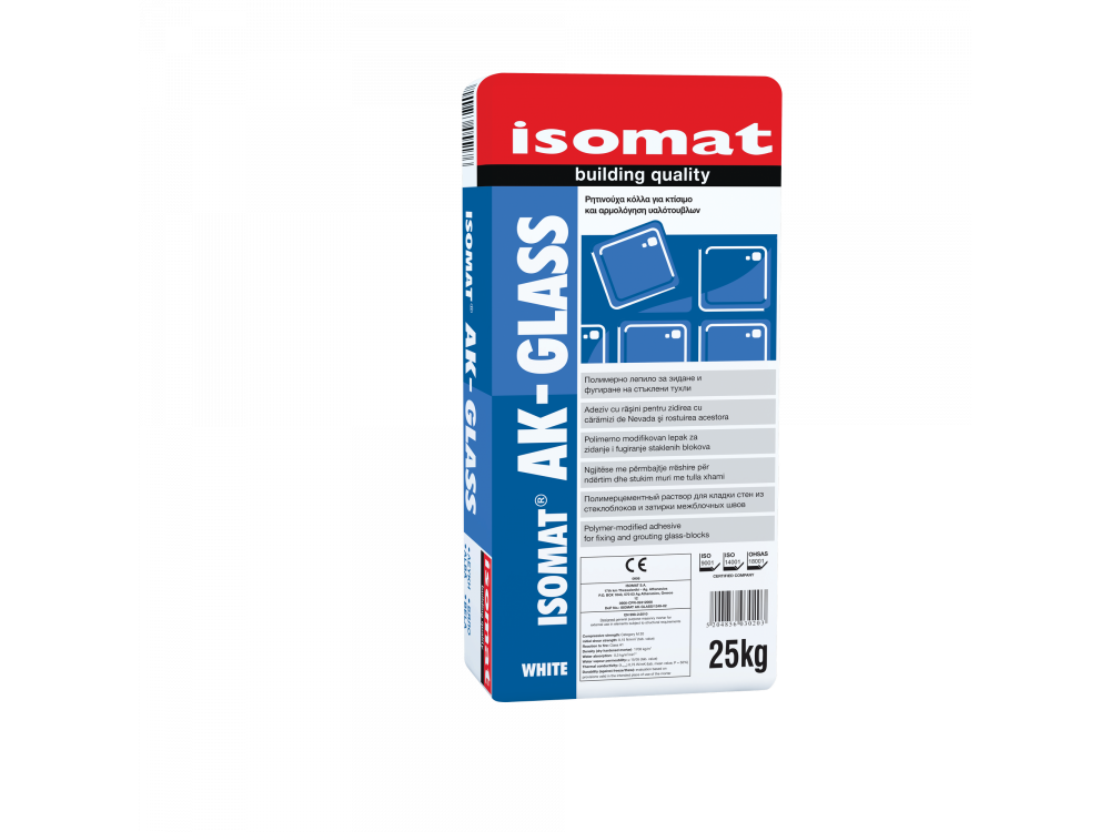 Isomat AK-Glass Λευκή 25Kg Ρητινούχα Τσιμεντοειδής Κόλλα για Κόλληση και Αρμολόγηση Υαλότουβλων 