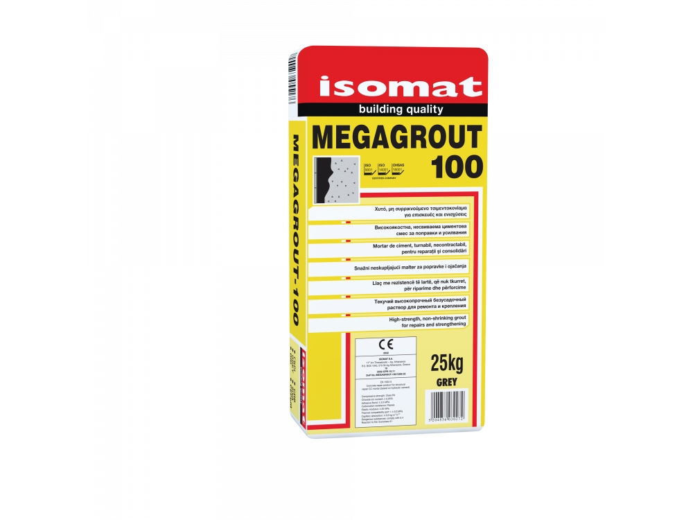 Isomat Megagrout - 100 Γκρι 25Kg Χυτό Μη Συρρικνούμενο Τσιμεντοκονίαμα για Επισκευές και Ενισχύσεις 