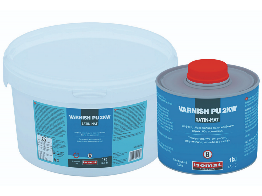 Isomat Varnish PU 2KW Διάφανο 1Kg Υδατοδιαλυτό Πολυουρεθανικό Βερνίκι 2 συστατικών Σατινέ-Ματ