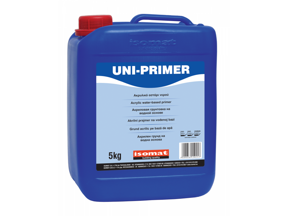 Isomat Uni-Primer Λευκό 5Kg Ακρυλικό Αστάρι Νερού για Πορώδεις Επιφάνειες
