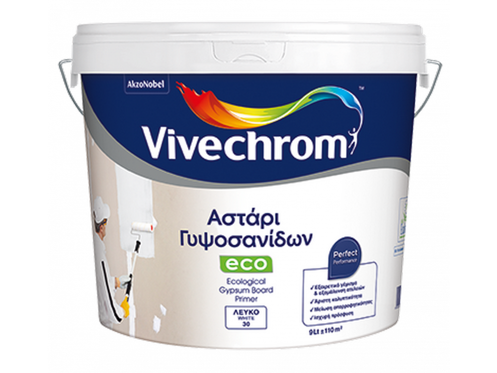 Vivechrom Αστάρι Γυψοσανίδων Eco Λευκό 9Lt Οικολογικό Ακρυλικό Υδατοδιαλυτό Αστάρι Γυψοσανίδων