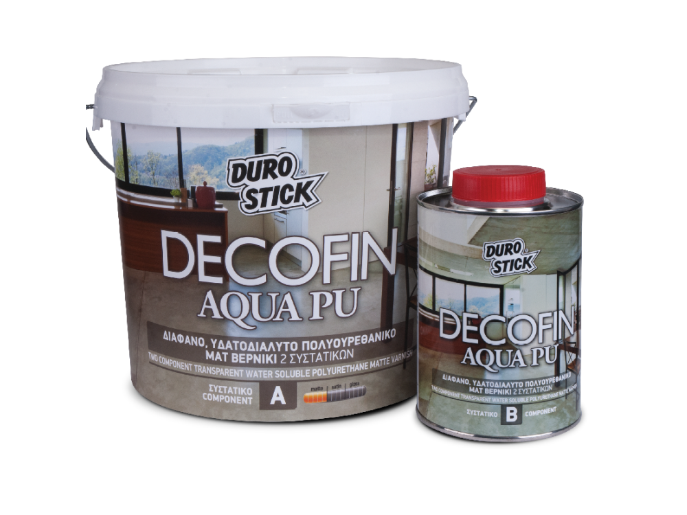 Durostick Decofin Aqua PU Διάφανο 1Kg (Α+Β) Υδατοδιαλυτό Πολυουρεθανικό Βερνίκι Δύο Συστατικών Ματ