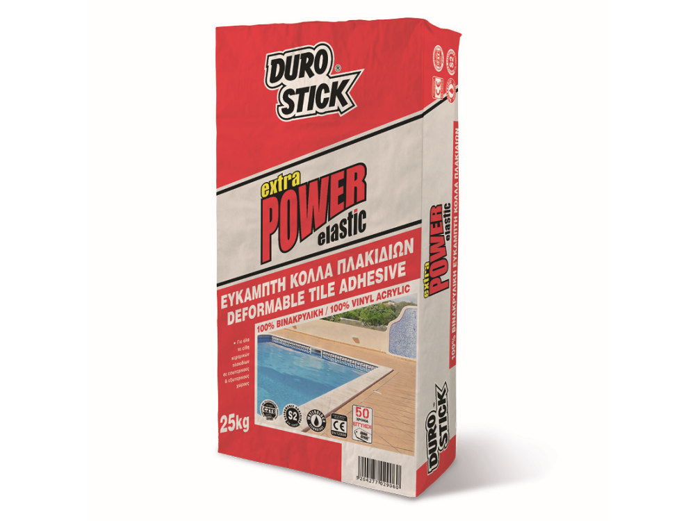 Durostick Extra Power Λευκή 25Kg 100% Βινακρυλική Εύκαμπτη Κόλλα Πλακιδίων