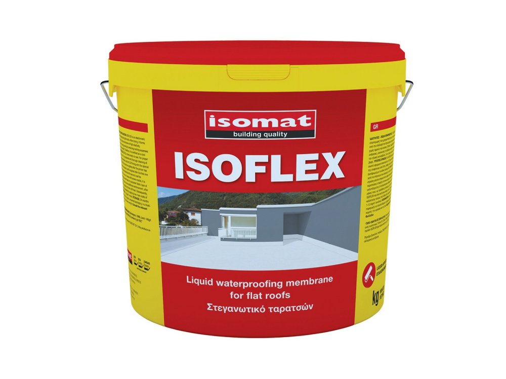 Isomat Isoflex Λευκό 13Kg Ελαστομερές Επαλειφόμενο Στεγανωτικό Ταρατσών και Κεραμοσκεπών