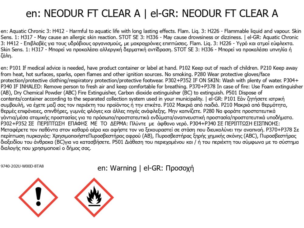 Neotex Neodur FT Clear Διάφανο 8Kg (Α+Β) Ταχυστέγνωτο Ελαστικό Βερνίκι Αλειφατικής Πολυουρίας