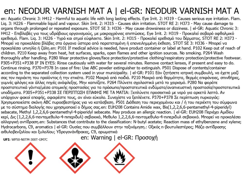 Neotex Neodur Varnish Mat Διάφανο 1Kg (Α+Β) Πολυουρεθανικό Βερνίκι Δύο Συστατικών Με Φίλτρα UV Ματ