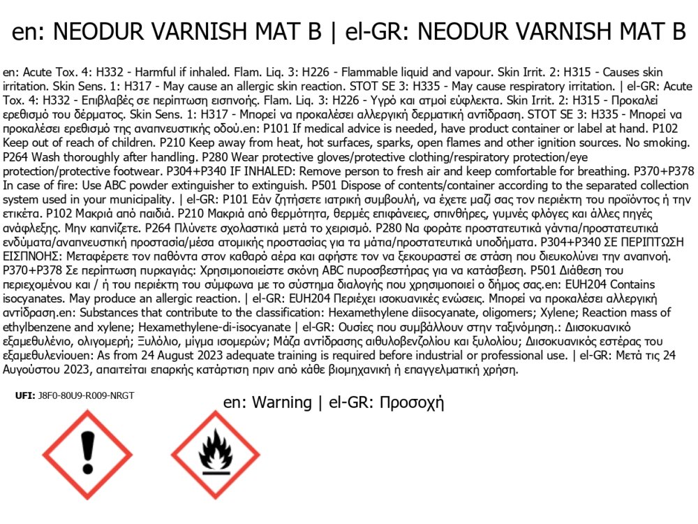 Neotex Neodur Varnish Mat Διάφανο 1Kg (Α+Β) Πολυουρεθανικό Βερνίκι Δύο Συστατικών Με Φίλτρα UV Ματ