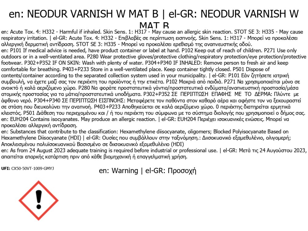 Neotex Neodur Varnish W Mat Διάφανο 3Kg (Α+Β) Πολυουρεθανικό Υδατοδιαλυτό Βερνίκι Δύο Συστατικών Ματ