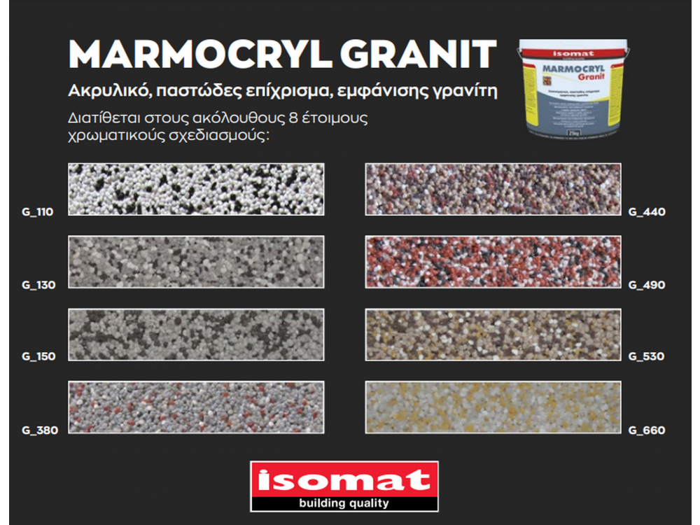 Isomat Marmocryl Granit G530 Έχρωμο 25Kg Ακρυλικό Υδαταπωθητικό Διακοσμητικό  Επίχρισμα εμφάνισης Γρανίτη