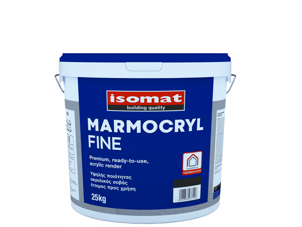 Isomat Marmocryl Fine 1,5mm Λευκός 25Kg Ακρυλικός Υδαταπωθητικός Έτοιμος Σοβάς με Λεία Επιφάνεια