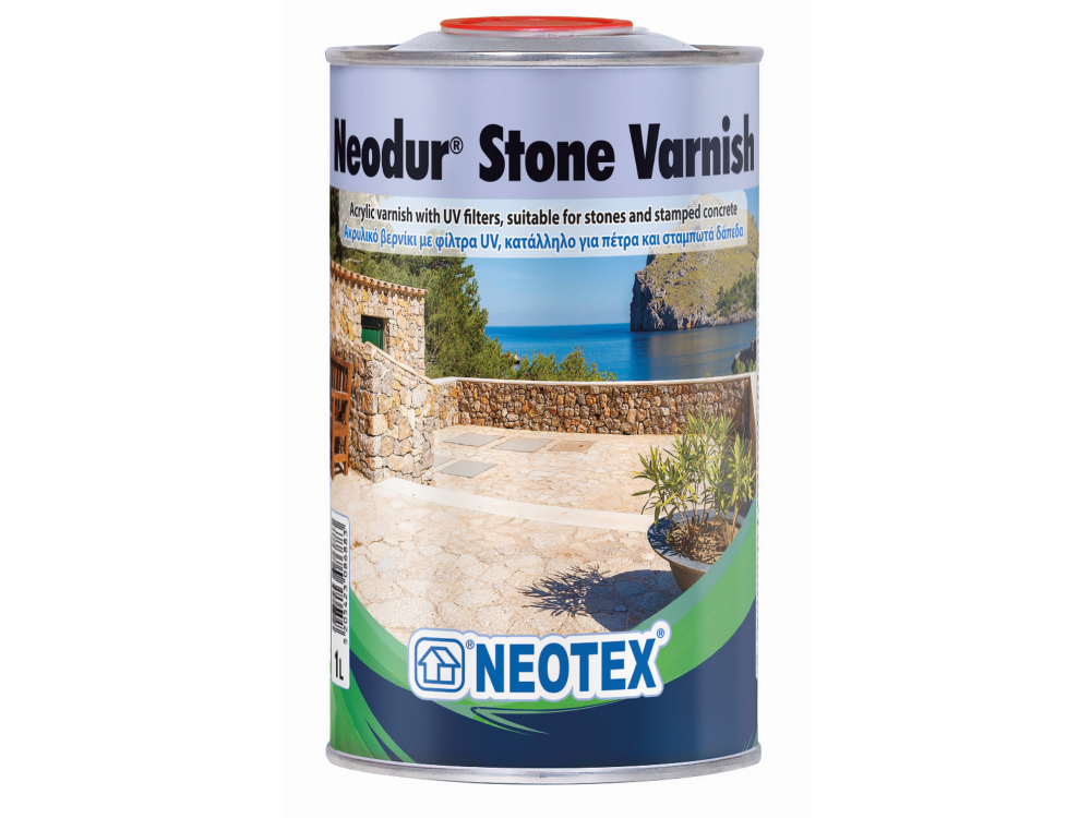 Neotex Neodur Stone Varnish Διάφανο 4Lt Ακρυλικό Βερνίκι Διαλύτου για Σταμπωτά και Πέτρες