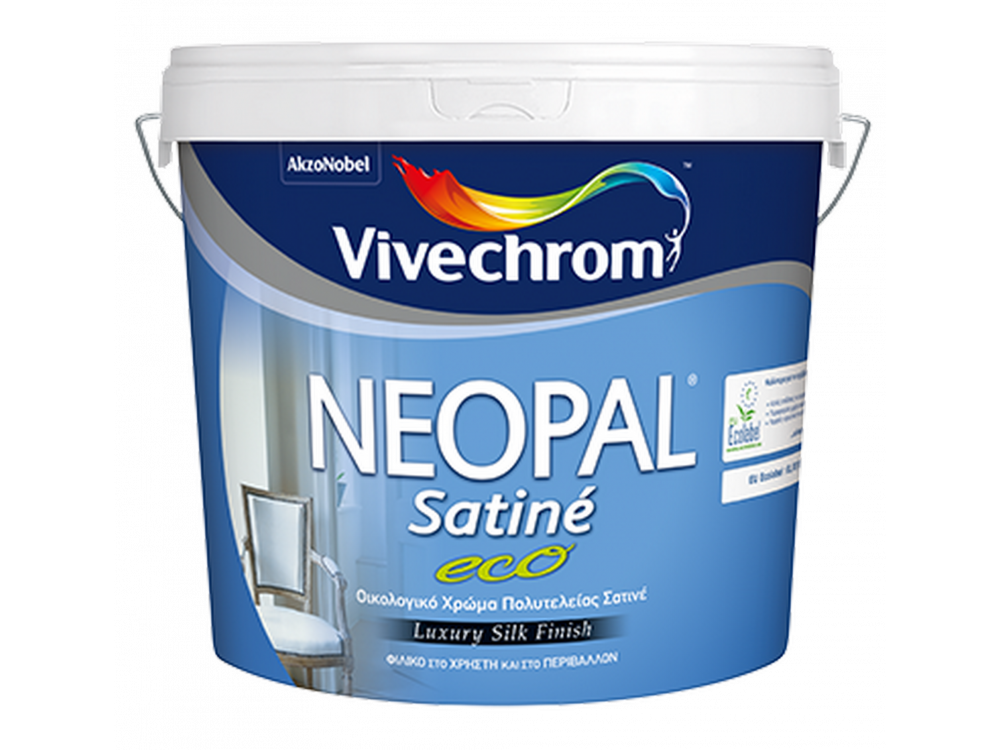 Vivechrοm Νeοpal Satine Eco Λευκό 10Lt Πλαστικό Οικολογικό χρώμα Πολυτελείας Σατινέ