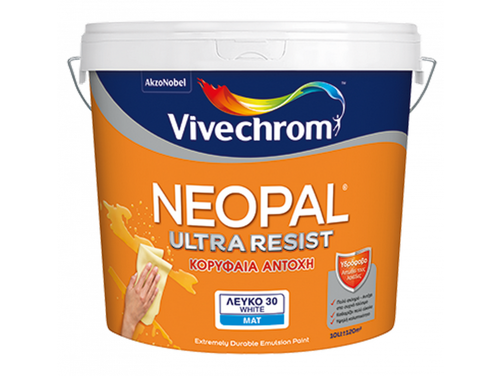 Vivechrοm Νeοpal Ultra Resist Λευκό 1Lt Πλαστικό xρώμα Υψηλής Αντοχής Ματ