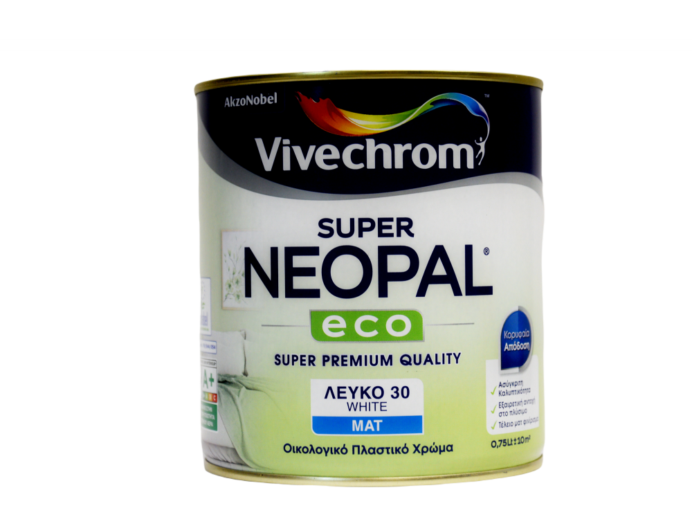Vivechrom Super Neopal Eco Λευκό 0,750Lt  Οικολογικό Πλαστικό χρώμα Ματ