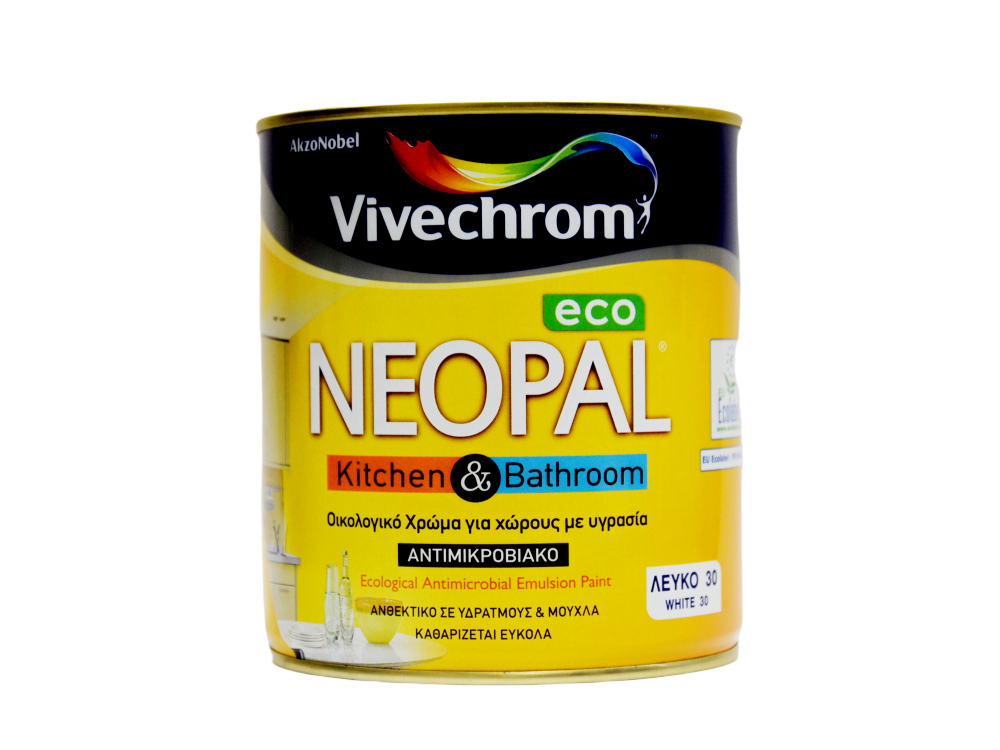 Vivechrοm Νeοpal Kitchen & Bathroom Eco Λευκό 0,750Lt Αντιμικροβιακό Οικολογικό χρώμα Ματ