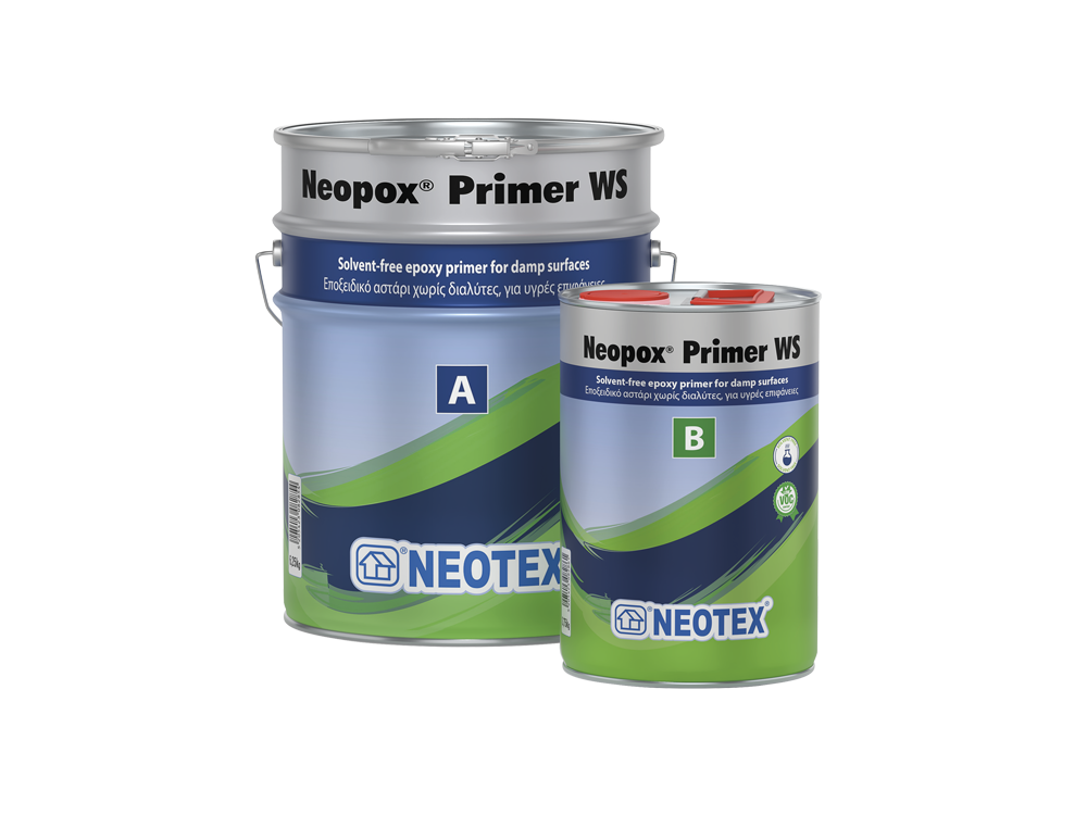 Neotex Neopox Primer WS Διάφανο 10Kg (A+B) Eποξειδικό Αστάρι Δύο Συστατικών Χωρίς Διαλύτες για Υγρές Επιφάνειες