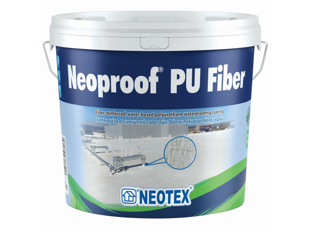 Neotex Neoproof PU Fiber Λευκό 13Kg Ινοπλισμένο Στεγανωτικό Ταρατσών βάσης Πολυουρεθάνης Νερού