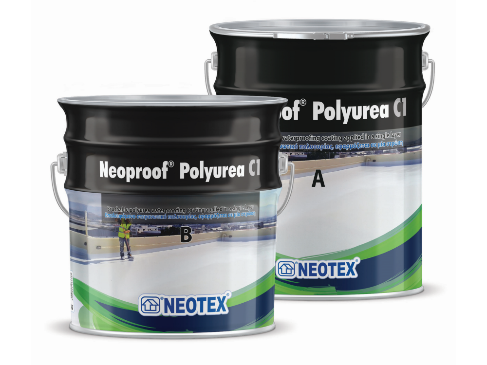 Neotex Neoproof Polyurea C1 Λευκή 20Kg (13A:7B) Επαλειφόμενη Πολυουρία Μίας Στρώσης Δύο Συστατικών 