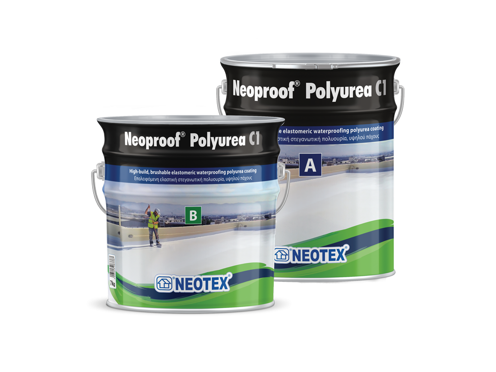 Neotex Neoproof Polyurea C1 Λευκή 20Kg (13A:7B) Επαλειφόμενη Πολυουρία Μίας Στρώσης Δύο Συστατικών 