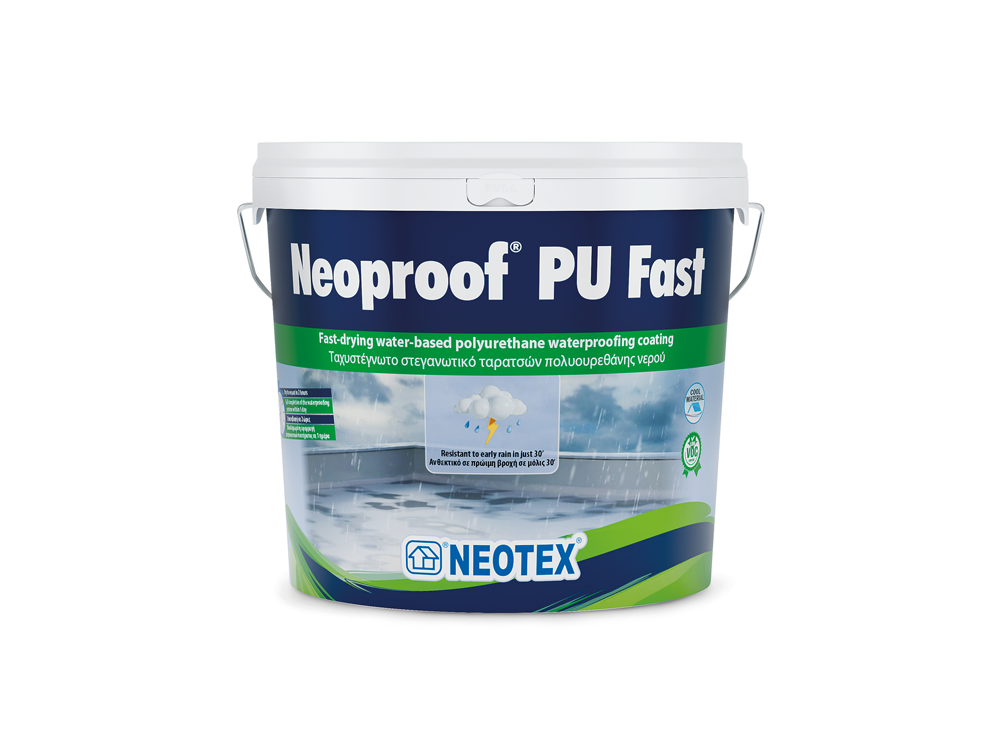 Neotex Neoproof PU Fast Λευκό 13Kg Ταχυστέγνωτο Στεγανωτικό Ταρατσών βάσης Πολυουρεθάνης Νερού