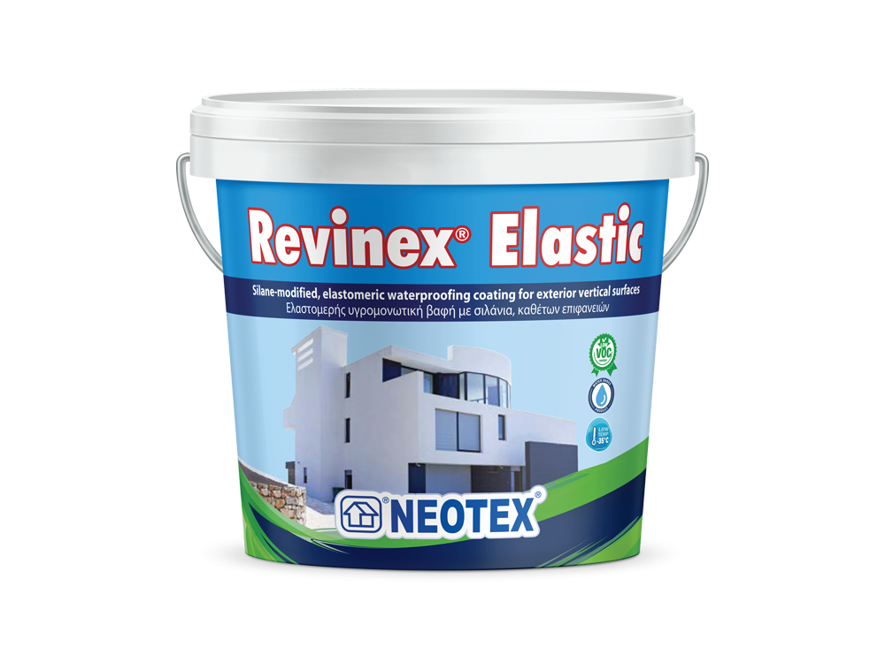 Neotex Revinex Elastic Λευκό 10Lt Eλαστομερής Υγρομονωτική βαφή Καθέτων Επιφανειών με Σιλάνια