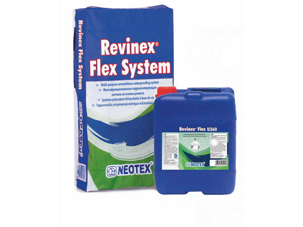 Neotex Revinex Flex System + U360 set 35Kg (Σκόνη 25Kg + Γαλάκτωμα 10Kg) για Υγρομόνωση Πριν την Επικόλληση Πλακιδίων