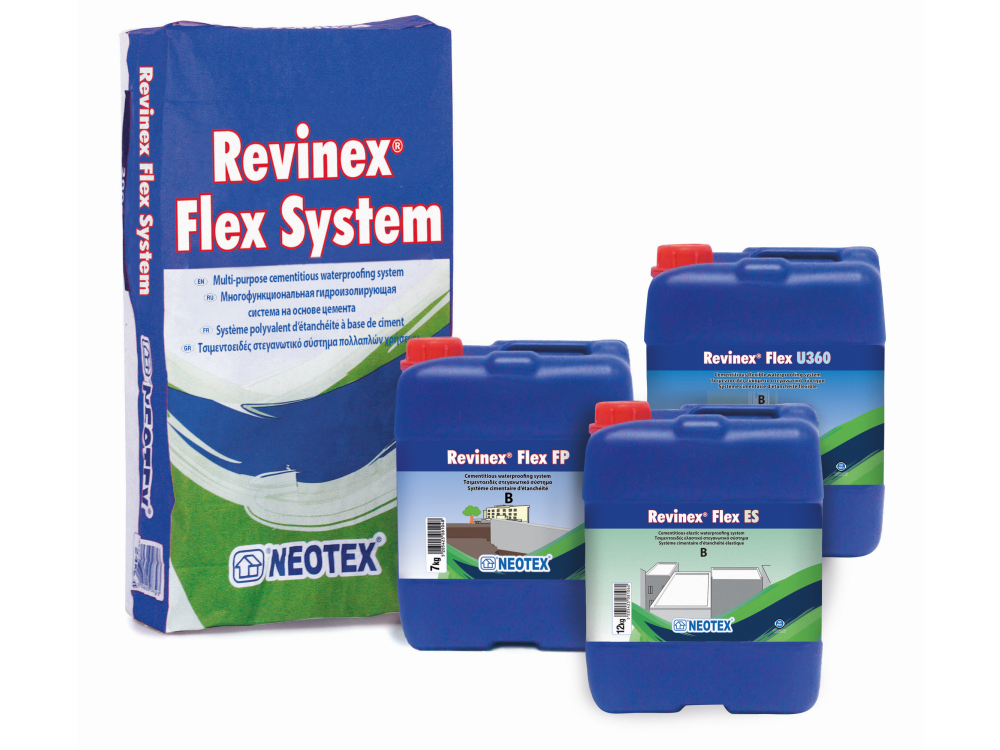 Neotex Revinex Flex Λευκό 25Kg Τσιμεντοειδές Στεγανωτικό Σύστημα Πολλαπλών Χρήσεων