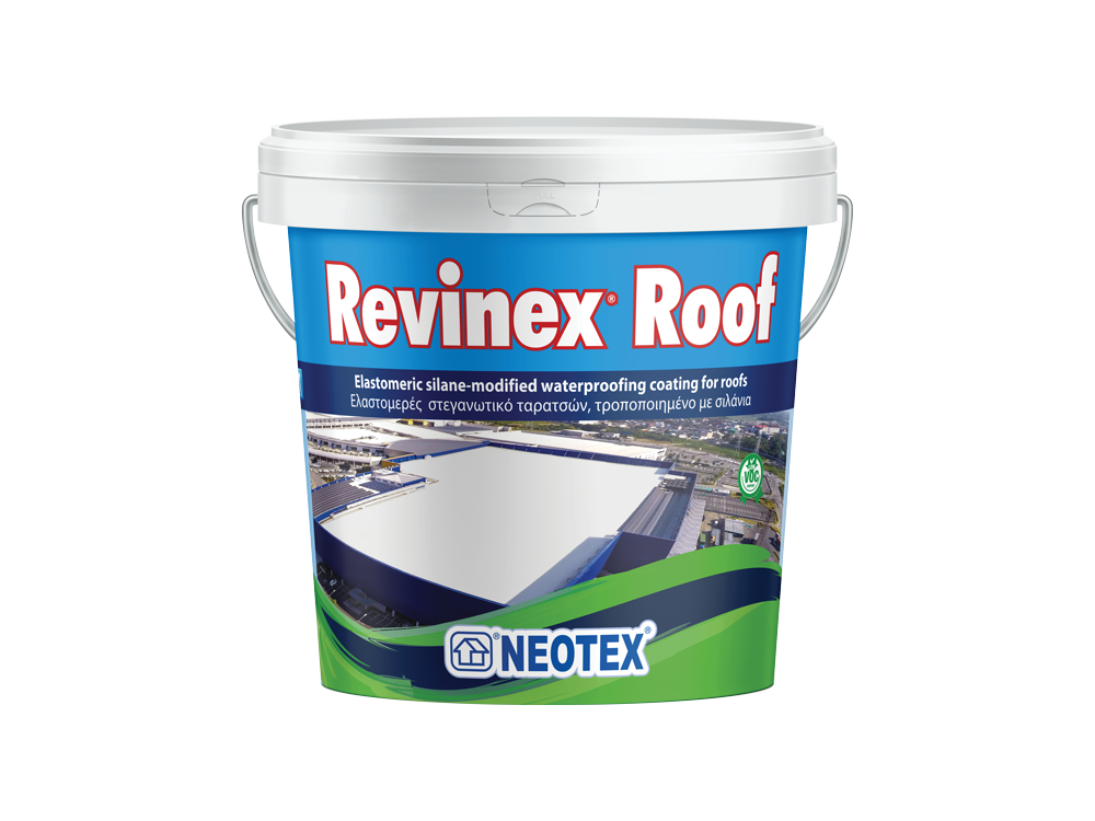 Neotex Revinex Roof Λευκό 12Kg Ελαστομερές Ακρυλικό Στεγανωτικό Ταρατσών με Σιλάνια
