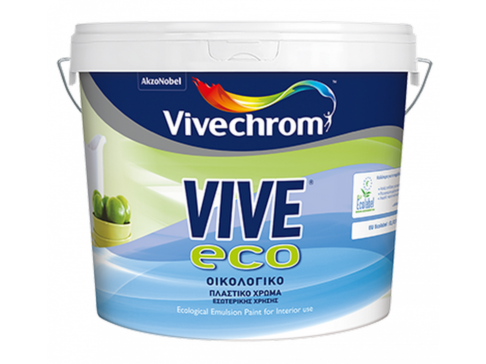 Vivechrοm Vive Eco Λευκό 9Lt Πλαστικό Οικολογικό χρώμα Ματ