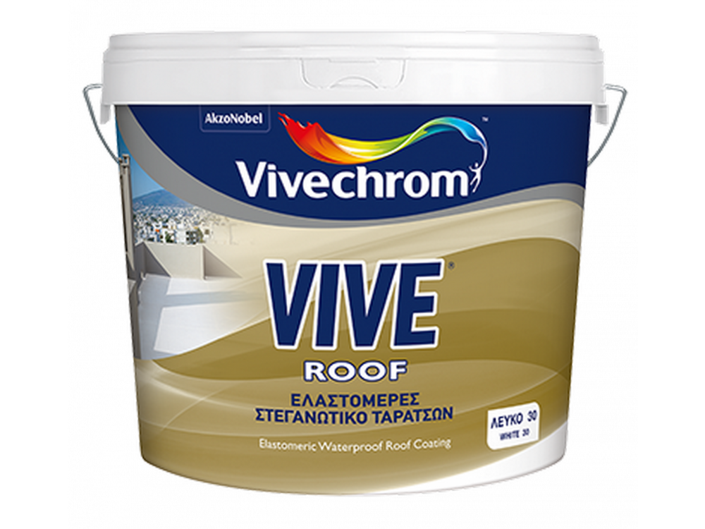 Vivechrοm Vive Roof Λευκό 9Lt Ελαστομερές Στεγανωτικό χρώμα Ταρατσών Ματ