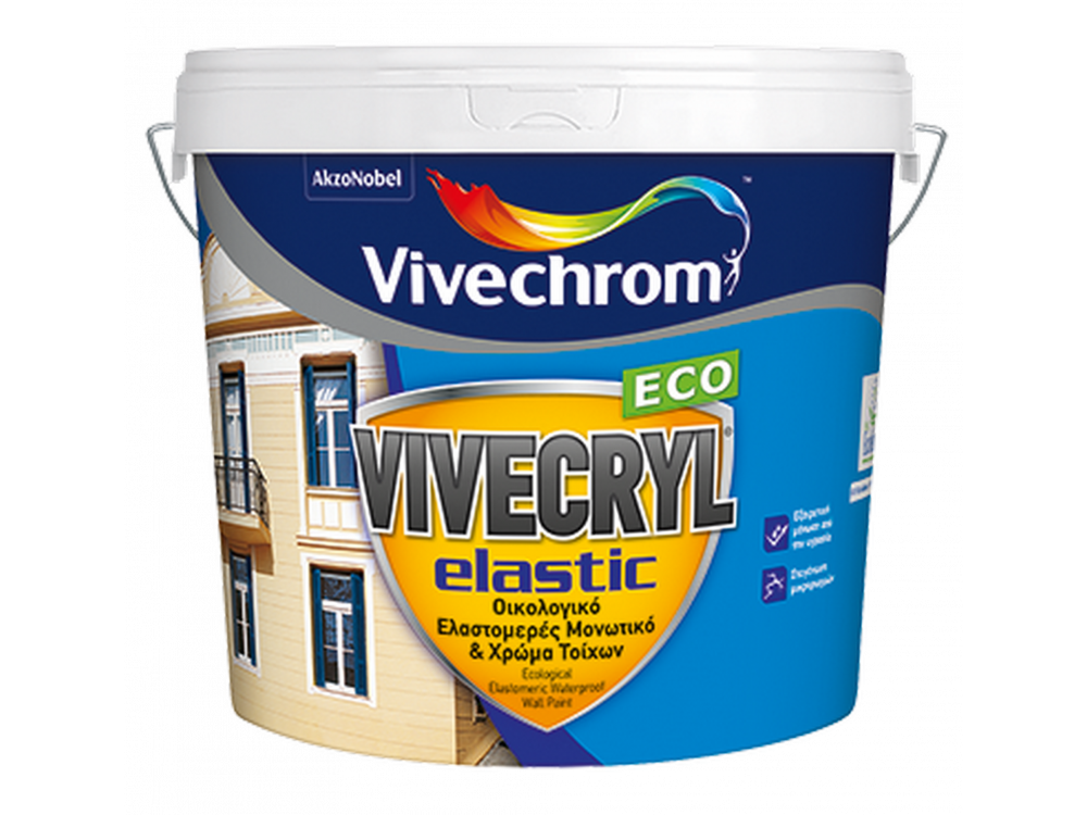 Vivechrοm Vivecryl Elastic Λευκό 10Lt Οικολογικό Ελαστομερές Μονωτικό & Χρώμα Τοίχων Ματ