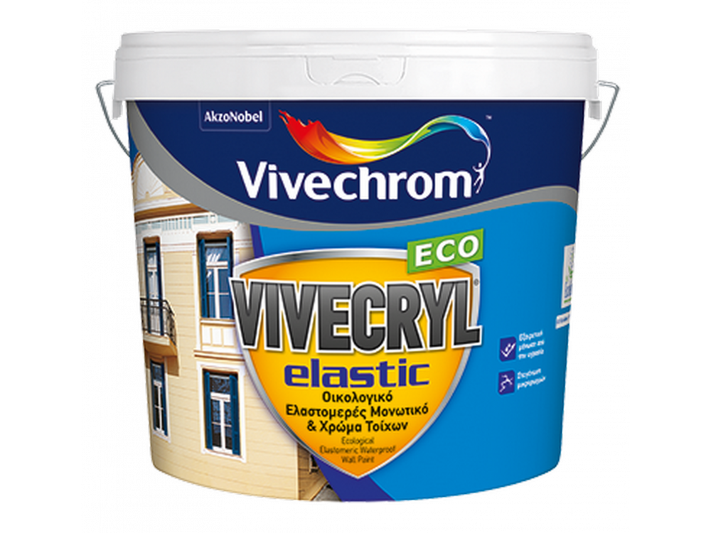 Vivechrοm Vivecryl Elastic Λευκό 3Lt Οικολογικό Ελαστομερές Μονωτικό & Χρώμα Τοίχων Ματ