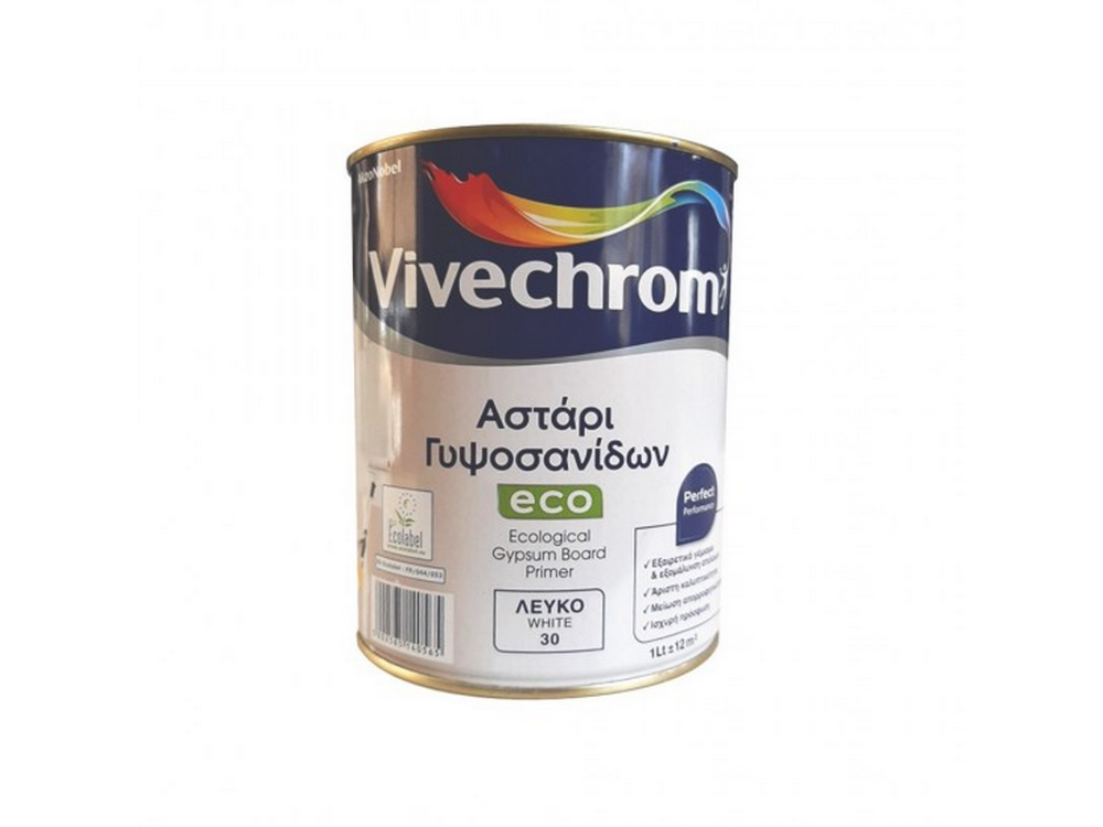 Vivechrom Αστάρι Γυψοσανίδων Eco Λευκό 1Lt Οικολογικό Ακρυλικό Υδατοδιαλυτό Αστάρι Γυψοσανίδων